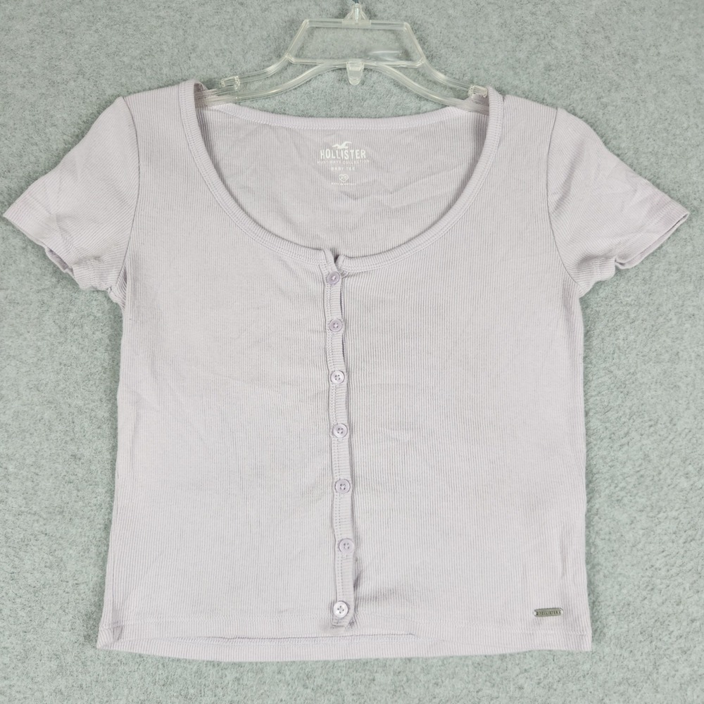Hollister Must Have Crop Baby Tee Girls XS Lavender Purple Ribbed Button Front